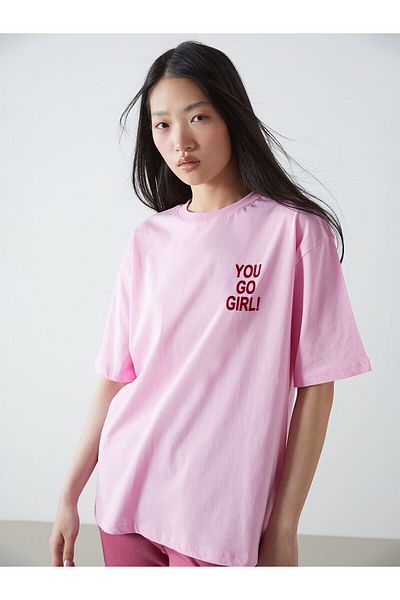 LC Waikiki Γυναικείο μπλουζάκι με στάμπα Crew Neck