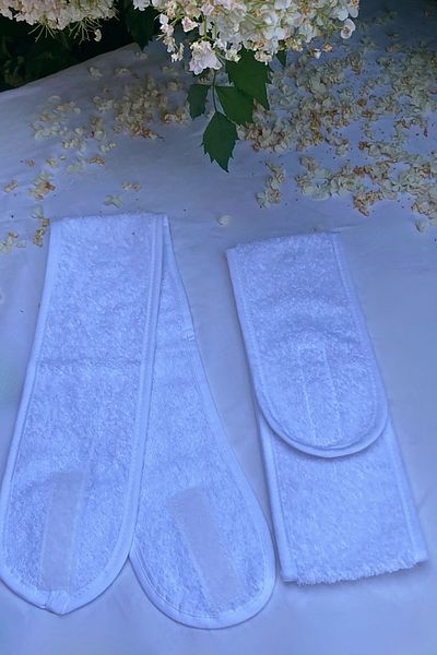 Mokita Home Hair Band 2 White Set Athlete Bandana Towel Women & Men Makeup Yoga Spa Velcro Tape Bias