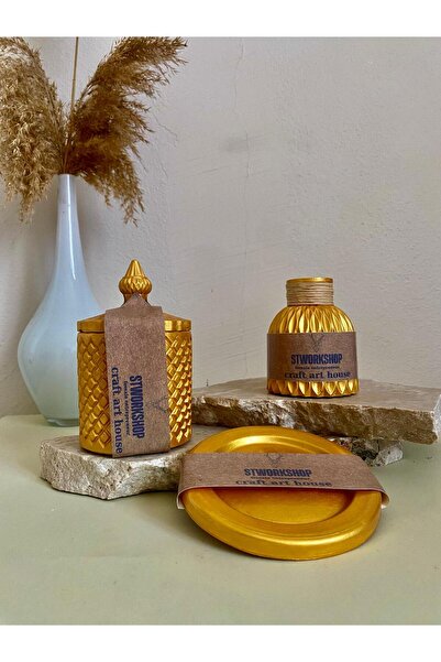 HOMEAND Dekoratif Altın Renk Taş Biblo Vazo ve Çok Amaçlı Tasarım Kapaklı Taş...