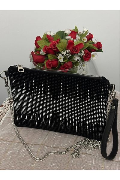 Elanore Women's Clutch Bag with Chain and Stone Detail