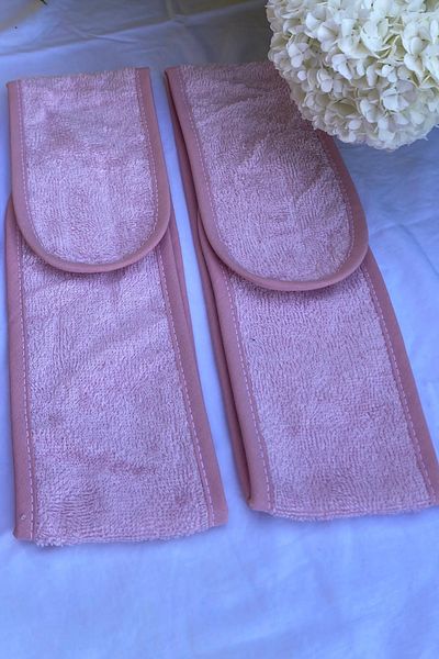 Mokita Home Hair Band Set of 2 Pink Sports Bandana Towel Women & Men Makeup Yoga Spa Velcro Tape Bias