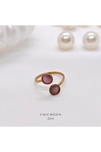 CHICMOON STORE Steel Gold Color Plum Stone Ring