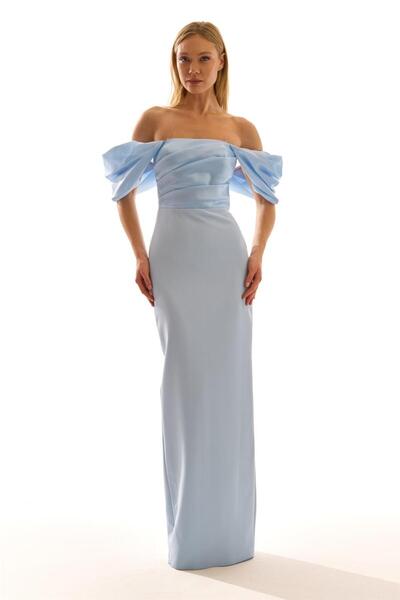 Elbisemhazır Straplez Drapeli Krep Kadın Uzun Abiye Elbise