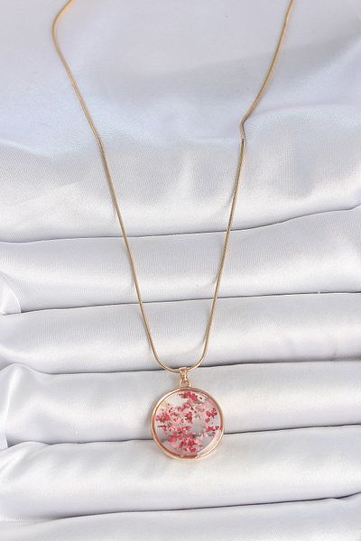 Skygo 316L Steel Gold Color Chain Epoxy Natural Flower Model Women's Necklace - Tj-Bko10069