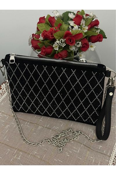 Elanore Women's Clutch Bag with Chain and Stone Detail