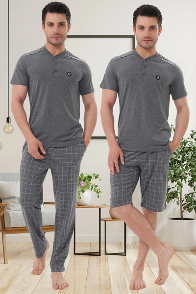 Lohussa Fume Plaid Summer 100% Cotton Large Size Summer Men's Pajamas Set Shorts Set