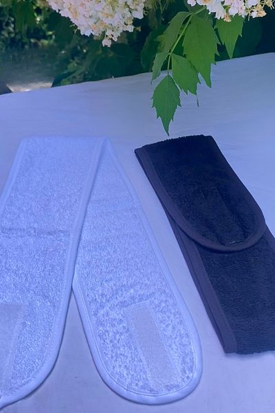 Mokita Home Hair Band 2-Piece Black-White Set Athlete Bandana Towel Women & Men Makeup Yoga Spa Velcro Tape Bias