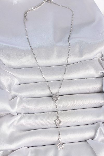 Skygo 316L Steel Silver Color Chain Zircon Stone Star Y Model Women's Necklace - Tj-Bko10072