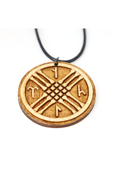 666 Tengri Tamga Türk Ahşap Tahta Kolye Ucu Sembol Deri İp Rölyef Kabartmalı El Yapımı 3.5cm Unisex