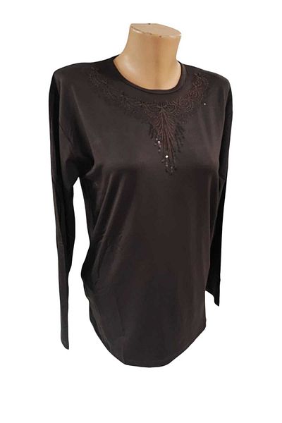 Sel Tekstil Women's Plus Size Crew Neck Mother Combed Cotton Blouse