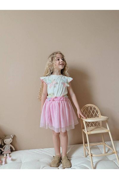 YİGİT BUTİK Yigit Boutique Girl's Suit with Floral Tulle Skirt