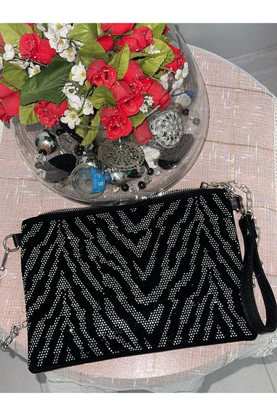Elanore Women's Clutch Bag with Chain and Stone Detail