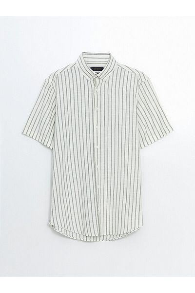 LC Waikiki Regular Fit Short Sleeve Striped Poplin Men's Shirt