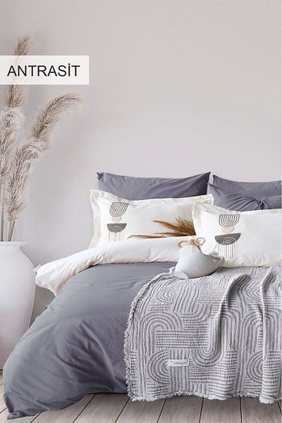 İyi Geceler İstanbul Babil 100% Cotton Natural Double Duvet Cover Muslin Pique Set 7 Pieces