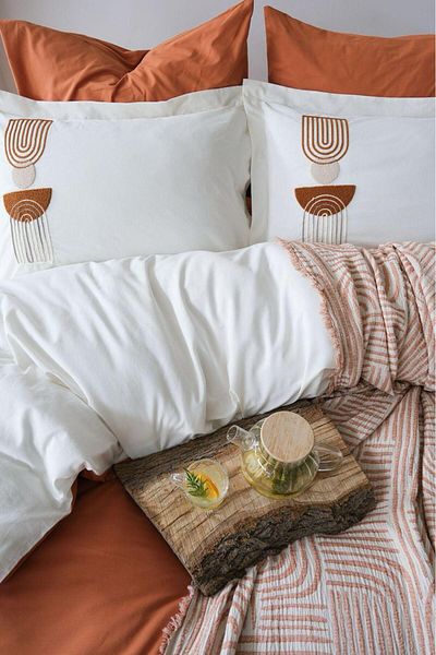İyi Geceler İstanbul Babil 100% Cotton Natural Double Duvet Cover Muslin Pique Set 7 Pieces