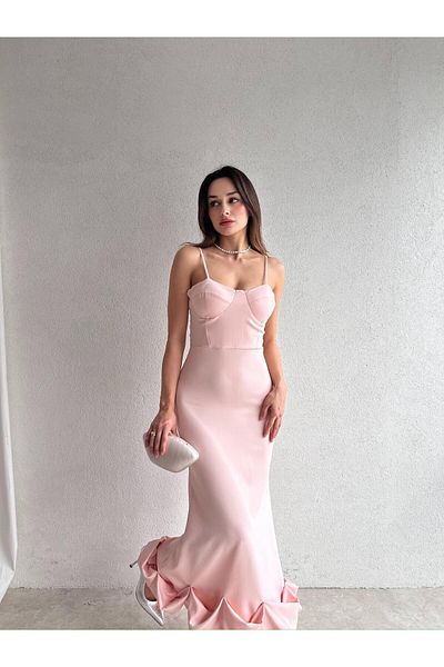 Mooi Butik Midi Jupe Dress 3179 - Powder
