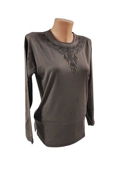 Sel Tekstil Women's Plus Size Crew Neck Mother Combed Cotton Blouse