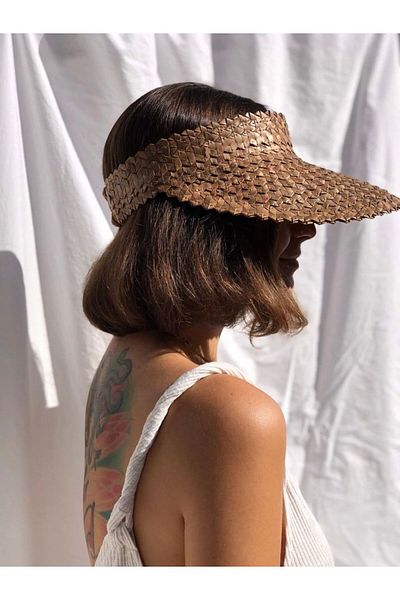 BALIENTE Brown Hand Knitted Straw Visor Tenisci Women's Hat