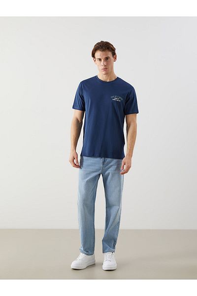 LC Waikiki Tricou pentru bărbați din bumbac pieptănat cu mânecă scurtă cu decolteu