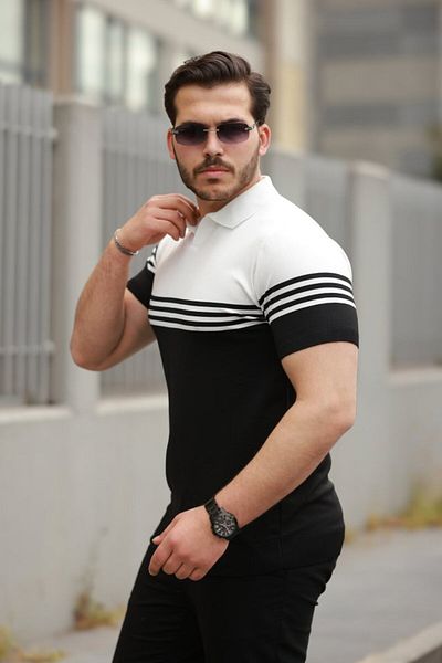 modaserdem Men's Piece Color Collar Short Sleeve T-Shirt