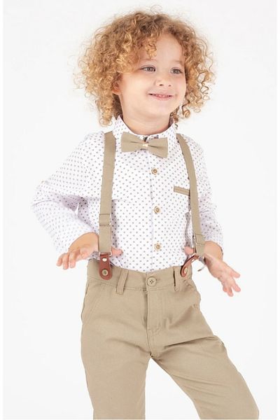 ayzen store Boy's Shirt Pants Suit with Suspenders and Bow Tie