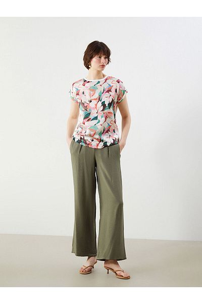 LC Waikiki Tricou de damă cu gât cu flori