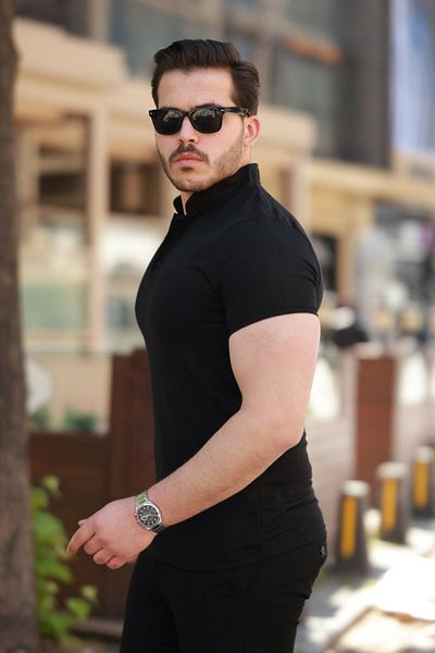 MRA Fashion Ανδρικό μπλουζάκι με κοντό μανίκι από υφαντό βαμβακερό γιακά