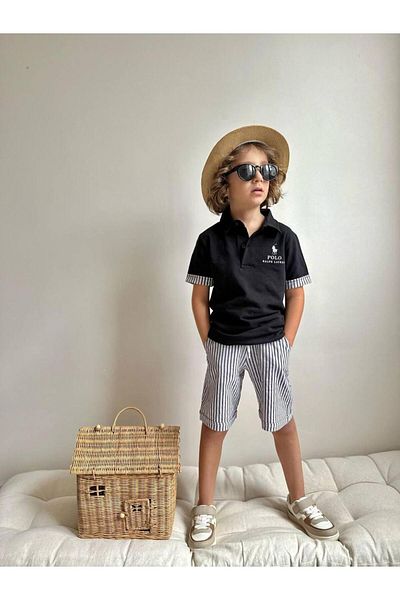 YİGİT BUTİK Yigit Butik Lacos Fabric Striped Shorts Boy's Suit