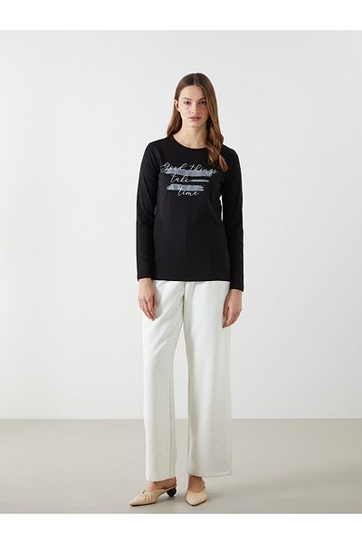 LC Waikiki Γυναικείο μπλουζάκι με στάμπα Crew Neck
