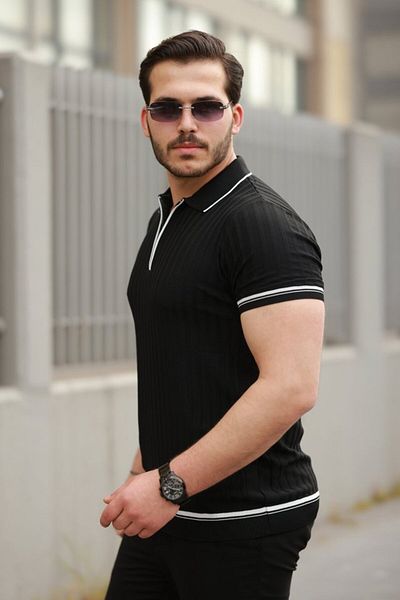 JANES تي شيرت رجالي بياقة بسحاب وأكمام قصيرة