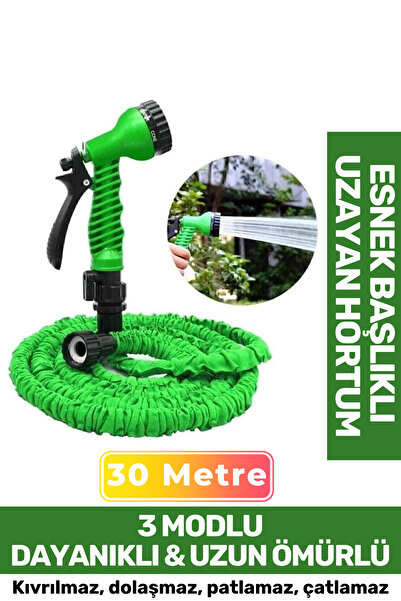 Carlburn Premium Dolaşmaz Kırılmaz 7 Kademe Uzayan Bahçe Sulama Araç Yıkama Tabancalı 30 Metre Sihirli Hortum
