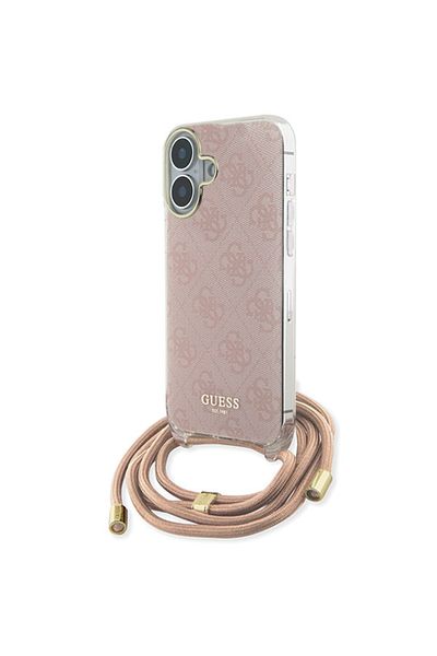 Guess Case For Iphone 16 With Cord, Crossbody Cord 4g Print, - Pink