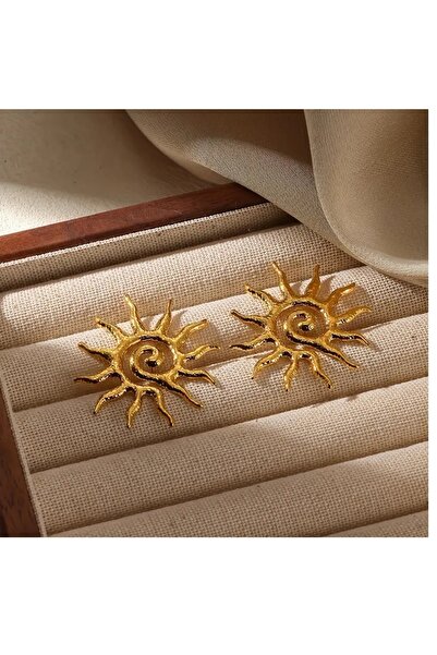 mos&more Gold Güneş Çivi Kadın Küpe, 3,5cm