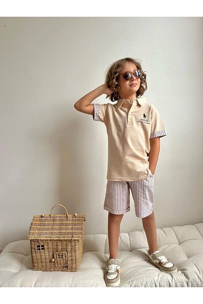 YİGİT BUTİK Yigit Butik Lacos Fabric Striped Shorts Boy's Suit
