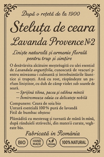 Cesiro BIO Aromatherapy Scented Candle Wax Star, Handmade, Lavender Provence 2, 100gr