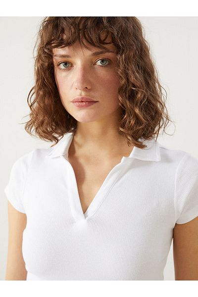 LC Waikiki Tricou de damă cu mânecă scurtă cu imprimeu cu gât polo