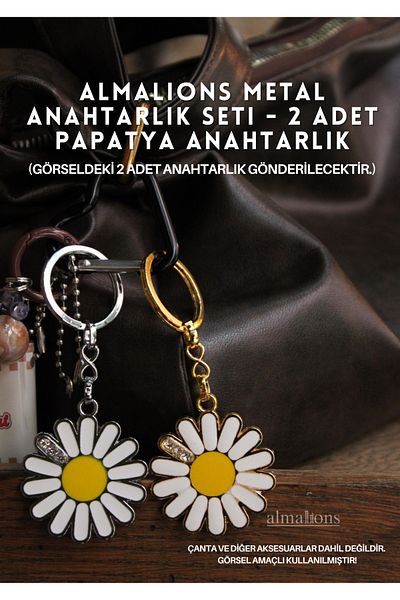 almalions Metal Daisy Keychains Gold and Silver Bag Ornament Keyring 2 Pcs