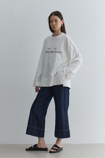 Fahhar Printed Thick Folded Sweatshirt Ecru