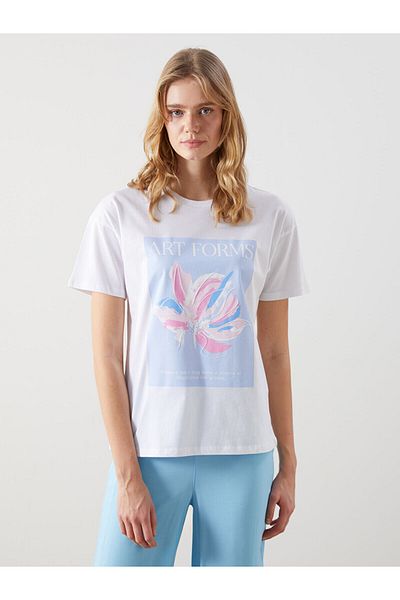 LC Waikiki Γυναικείο μπλουζάκι με στάμπα Crew Neck
