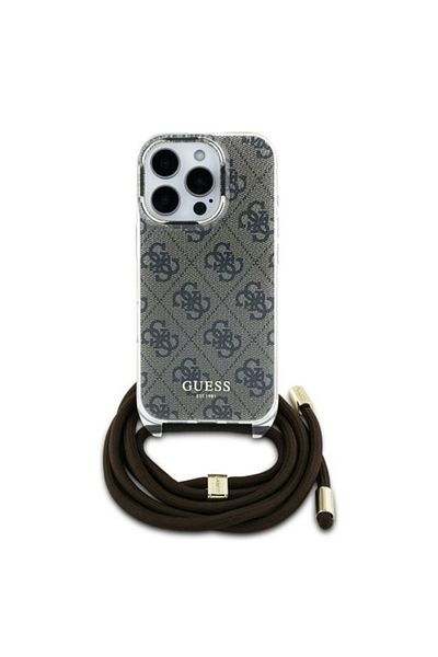 Guess Case for IPhone 16 Pro with Cord, Crossbody Cord 4G Print, Guess - Brown