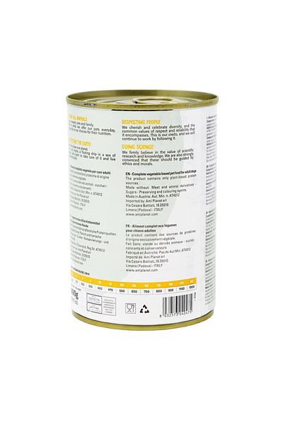 Ami Wet Dog Food, Premium, Vegetable, Ami Dog Vegan, Yellow, Carrots and Potatoes, Canned 400g