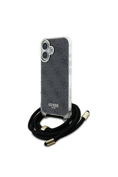 Guess Case for IPhone 16 with cord, Crossbody Cord 4G Print, Guess - Black