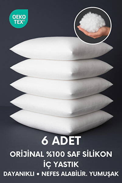 Yamesa 6 Adet Orijinal %100 Saf Silikon İç Yastık Dolu Kırlent, Dayanıklı , N...