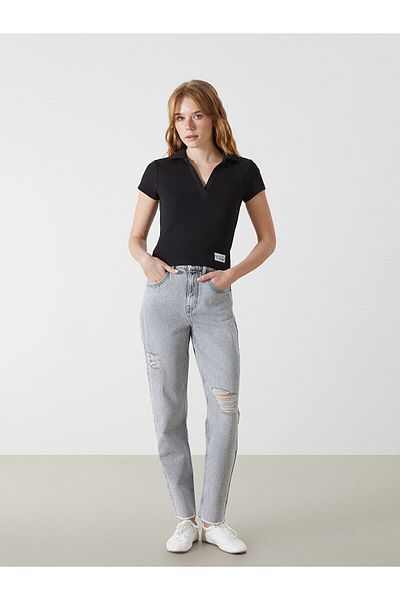 LC Waikiki Tricou de damă cu mânecă scurtă cu imprimeu cu gât polo