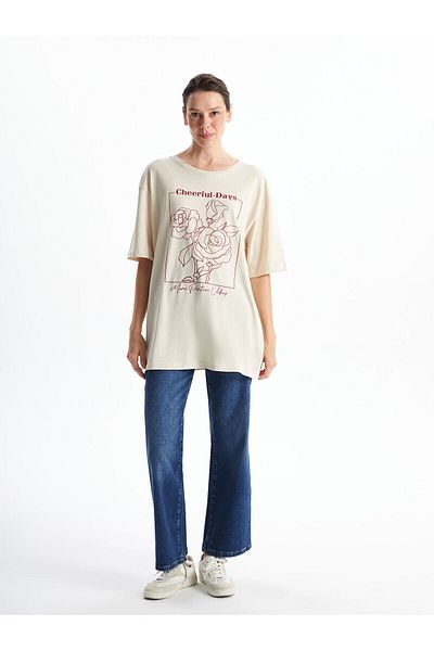 LC Waikiki Tricou de damă oversize cu imprimeu cu gât crew