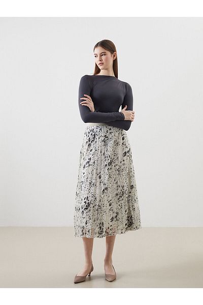 LC Waikiki Patterned Chiffon Women's Pleated Skirt with Elastic Waist