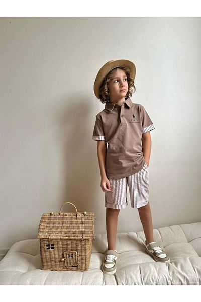 YİGİT BUTİK Yigit Butik Lacos Fabric Striped Shorts Boy's Suit