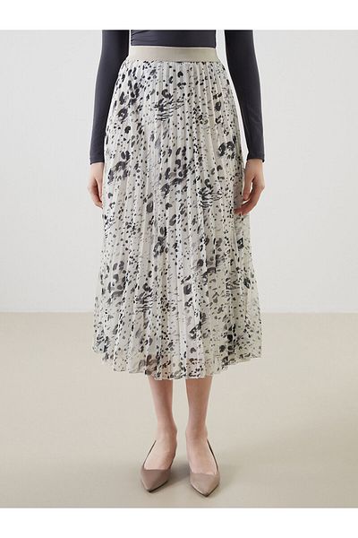 LC Waikiki Patterned Chiffon Women's Pleated Skirt with Elastic Waist