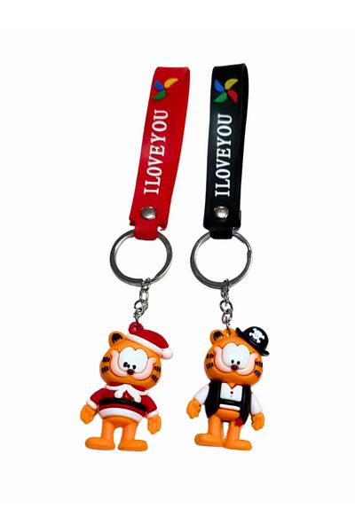 Shuttle Park 2 Pieces Garfield 3D Silicone Keychain Set Figure Gift Accessory