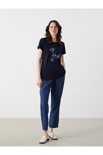 LC Waikiki Crew Neck Printed Combed Women's T-Shirt